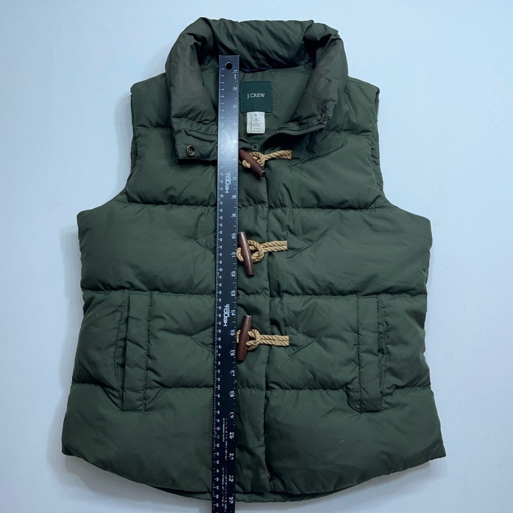 J. Crew Down Puffer Vest Womens Size XS Olive Green Full Zip Casual Preppy - Picture 6 of 13